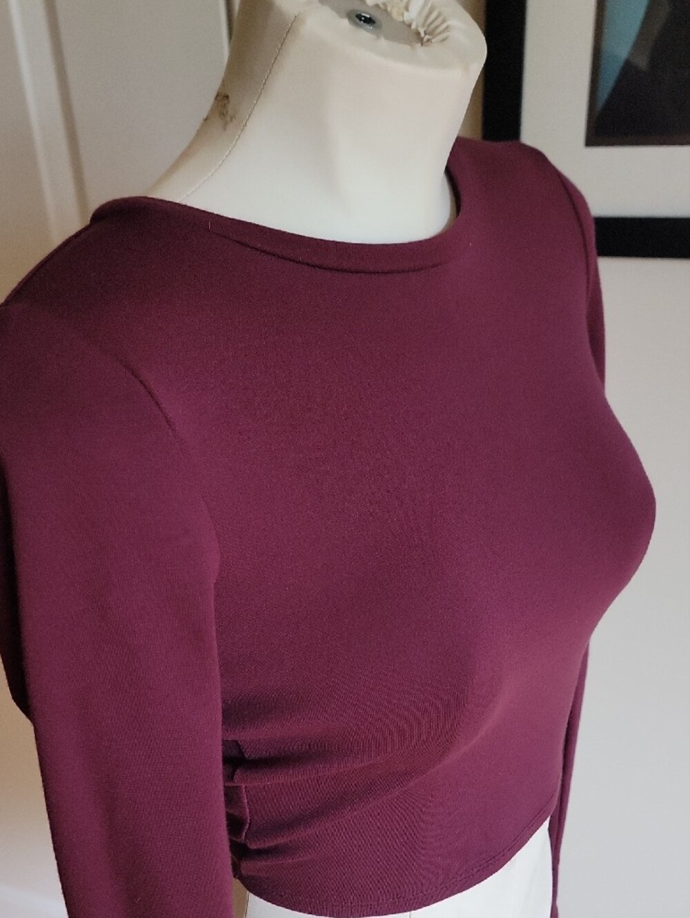 🍒 Garage Burgundy Open Back Draw String Long Sleeve Crop Top XS - Picture 3 of 4